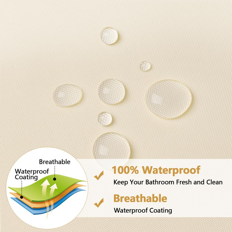Seenus Waterproof Cream Fabric Shower Curtain Liner with 3 Large