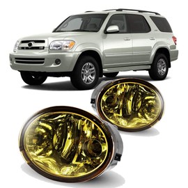 Winjet Fog Lights For 2000-2006 Toyota Tundra (Not fit steel front bumper models)/ 2001-2007 Toyota Sequoia 2PCS OEM Replacement Driving Fog Lamps Fog Lights + Switch + Wiring Kit (Yellow Lens)