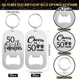 Tioncy 50 Set 50th Birthday Party Favors for Guests Birthday Beer Opener Keychain Bottle Opener Keychain Thank You Bookmark Cars Organza Bags for Anniversary Weeding Party Gift Souvenirs Decorations