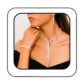 GORAIS Wedding Jewelry Set Rhinestone Formal Necklace Earrings Bracelet Sets Bridal Prom Costume Jewelry for Women and Brides