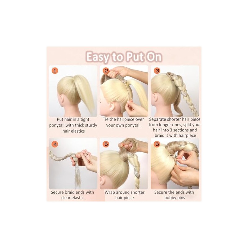 Paquete de 2 extensiones de coleta trenzada rosa con lazo
