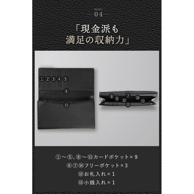 LS LASIEM Men's Long Wallet, Thin, Compact, Black