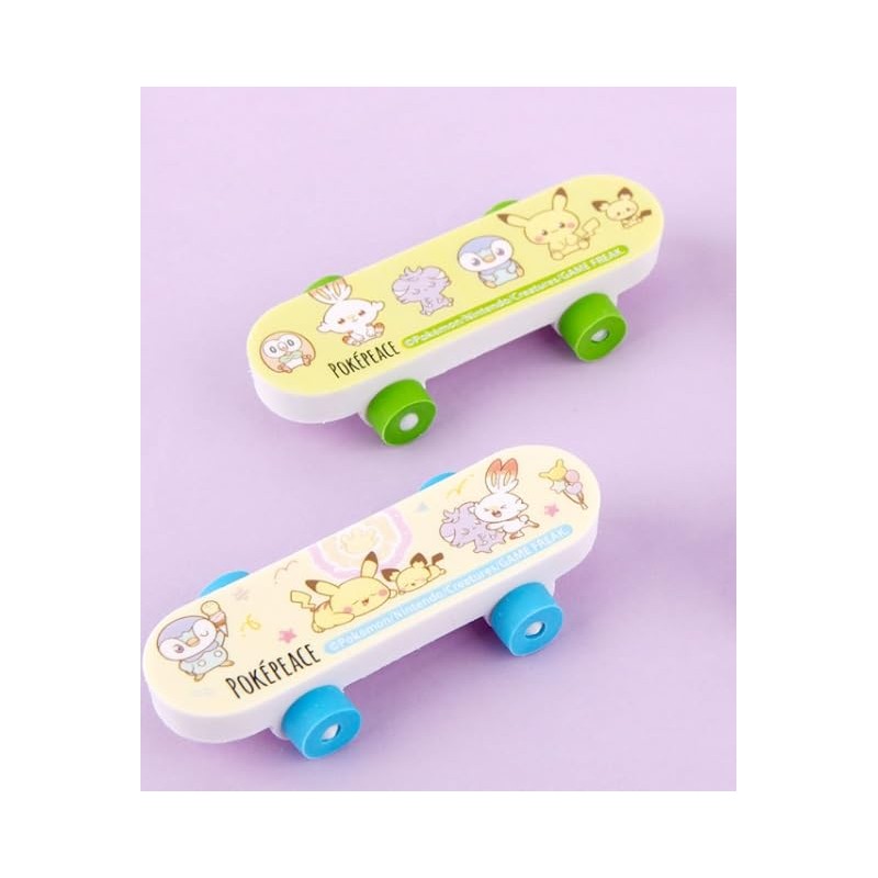 6 Count Pikachu Eraser Set, Fun Skateboard Erasers, Assorted Designs