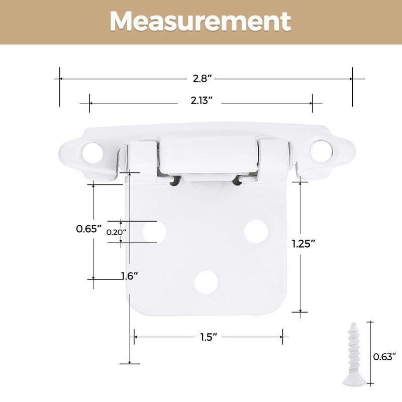 8 Pack 4 Pair White Cabinet Hinges - 1/2 inch