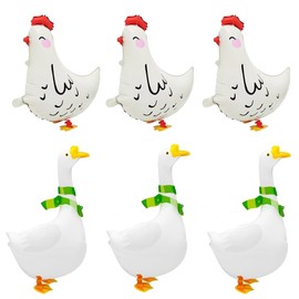 6 PCS Walking Silly Goose Balloons and Walking Chicken Balloons Large Cute Animal Goose with Scarf & Movable Feet for Birthday Decor, Farm Animal Theme Party (Goose Chicken-White)