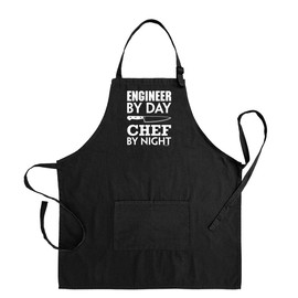 Engineer Gifts For Men Engineer By Day Chef By Night Two Pocket Adjustable Bib Apron Black