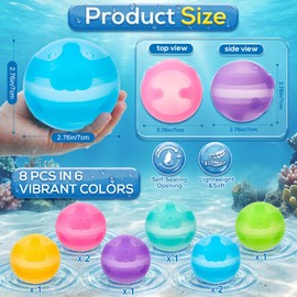 8 Pcs Reusable Water Balloons for Kids, Sea Lion Silicone Water Balls, No Magnets, Quick Fill Leak Resistant Refillable Pool Toys for Beach, Backyard Games (Assorted Colors)