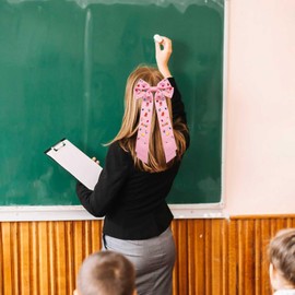 2PCS Teacher Hair Bows Techer Accessories for Women Back To School Pencil Hair Bow Clips Book FRI-YAY Large Hair Bows Rhinestone Jeweled Cheer Bows Hair Ribbons Teacher Appreciation Gifts