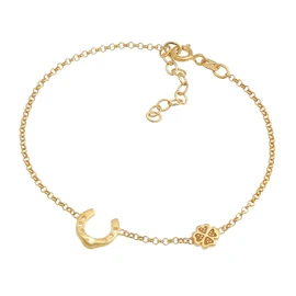 Women's Bracelet Silver with Clover Leaf (6 mm) and Horseshoe Symbol (10 mm), Bracelet with Lucky Pendant Made of 925 Sterling Silver Gold-Plated, Golden Bracelets for Women Girls, Lucky Symbol Gift,