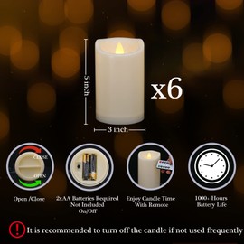 7LinRay Flameless Candles with Remote and Timers, 1000 Hours Long Battery Operated Waterproof Outdoor Indoor LED Pillar Candles for Festival Decor, Ivory Plastic, Set of 6（D3 X H5）