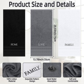 Ddeetodu 3 Pcs Bathroom Towels Decorative Set, Bathroom Decor Towels, Farmhouse Decorative Hand Towel, Embroidered 100% Cotton, Black Decoratives Towel for Bathrooms Boho Decor (Home Love Family)