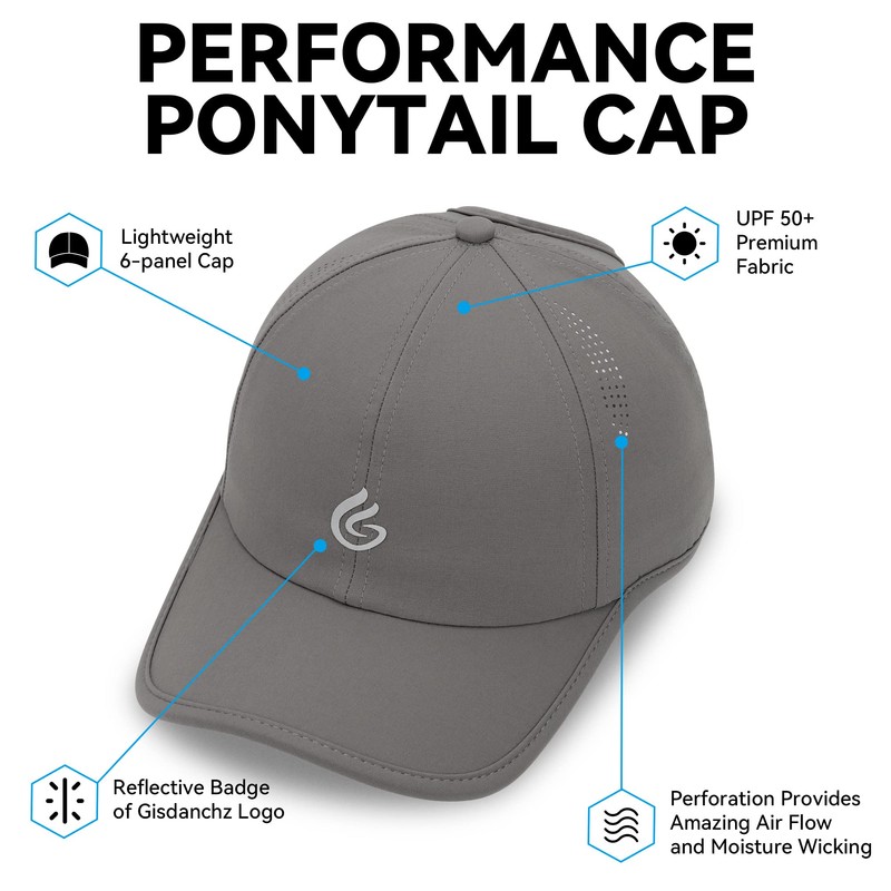 Gisdanchz Women's Performance Adjustable Fit Baseball Cap with Ponytail Hole,