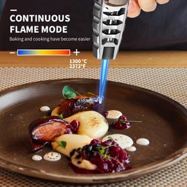 Kessainely Butane Torch Lighter,Windproof Refillable Kitchen Cooking Torch,Adjustable Flame Solar Beam Blow Torch with Safety Lock for Candle Camping BBQ (Not Included Butane Gas) (Brown)