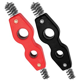 Hordion 2PCS 4-in-1 Copper Pipe Cleaner, 1/2" & 3/4" Deburring Brush Inner & Outer Thread Cleaner Tool Copper Cleaning Brush for Brazing Plumbing Soldering (Black, Red)