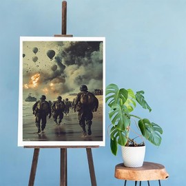 XTXGERL World War Normandy Assault Paint by Numbers Kit for Adults, Modern Aesthetic Paint by Number on Canvas, Abstract Art Digital Oil Painting Kits Suitable for Home Wall Decoration Gift 16x20in