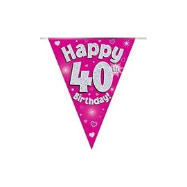 Party Bunting Happy 40th Birthday Pink Holographic 11 flags 3.9m