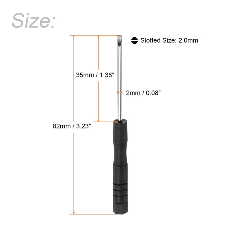 TOP-VIGOR 5pcs Mini Slotted Screwdriver 2mm Flat Head 82mm Length,