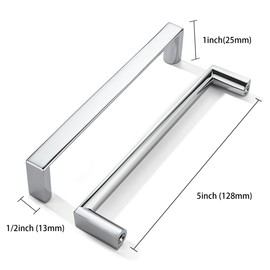 khtumeware 5 Pack 5 Inch(128mm) Polished Chrome Square Cabinet Pulls Kitchen Cabinet Handles Cabinet Hardware Drawer Pulls for Dresser Cupboard