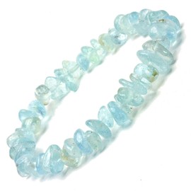 Happy Bomb Aquamarine Natural Cut Natural Stone Bracelet, 6.3 inches (16 cm), March Birthstone, Rubber Stone