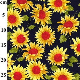 100% Cotton Poplin Fabric - 45"/110cm - Dressmaking Sewing Quilting Craft (Sunflower/Navy Background, 1 Metre)