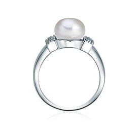 Valero Pearls Sterling Silver 925 rhodium-plated Ladies Ring with Freshwater cultured Pearls White and white Zirconia Size S 60201408