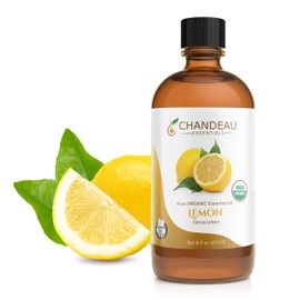 Chandeau Essentials 100% Pure Organic Essential Oil, Pure Lemon Essential Oil for Aromatherapy, Soap Making, Candles, Laundry, Perfume, Cleaners or Diffusers - Large Amber Glass Bottle, 16 oz.