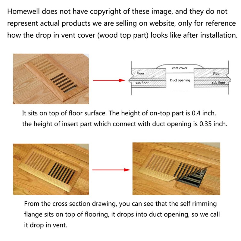 Homewell Red Oak Wood Floor Register, Drop in Vent Cover