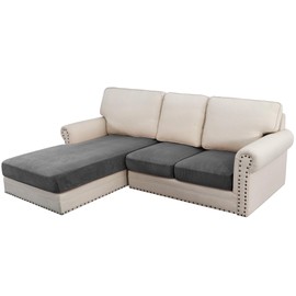 H.VERSAILTEX Velvet Stretch Sectional Couch Covers, 3 Pieces, L-Shaped with Separate Cushions - For Both Left/Right Couch Types (Large Sofa 2 Seater + Chaise, Grey Striped)