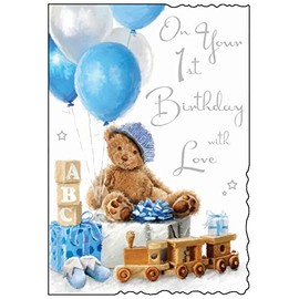 Blue Teddy 1st Birthday Card (JJ1511)