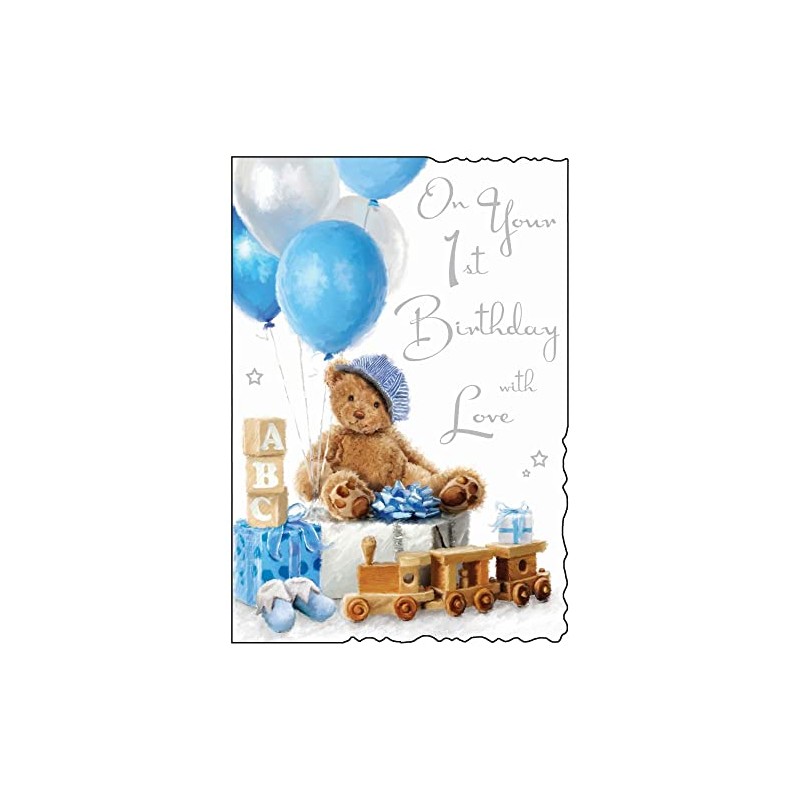 Blue Teddy 1st Birthday Card (JJ1511)