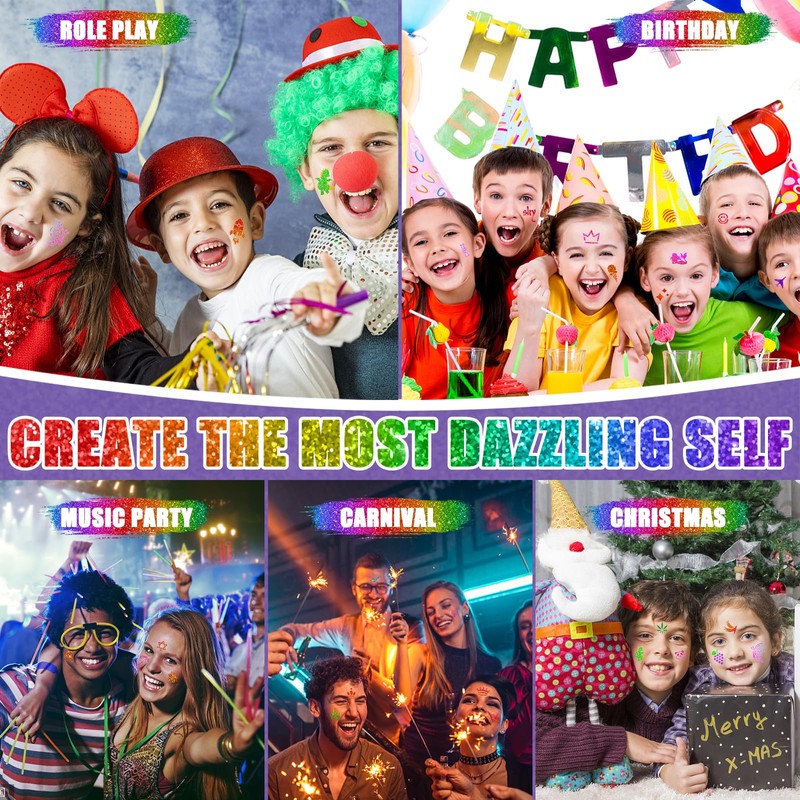 FAMKEEP Glitter Tattoo Set Children, Temporary Glitter Tattoo, 42 Colours