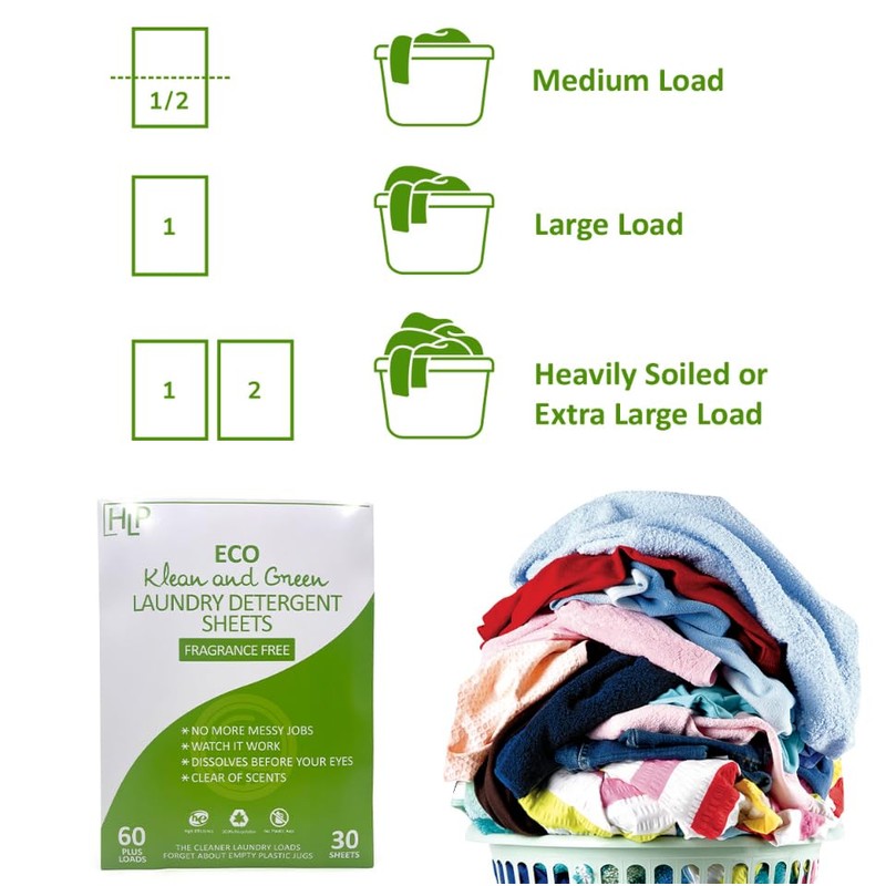 HLP Laundry Detergent Sheets - 30 Detergent Sheets - 60