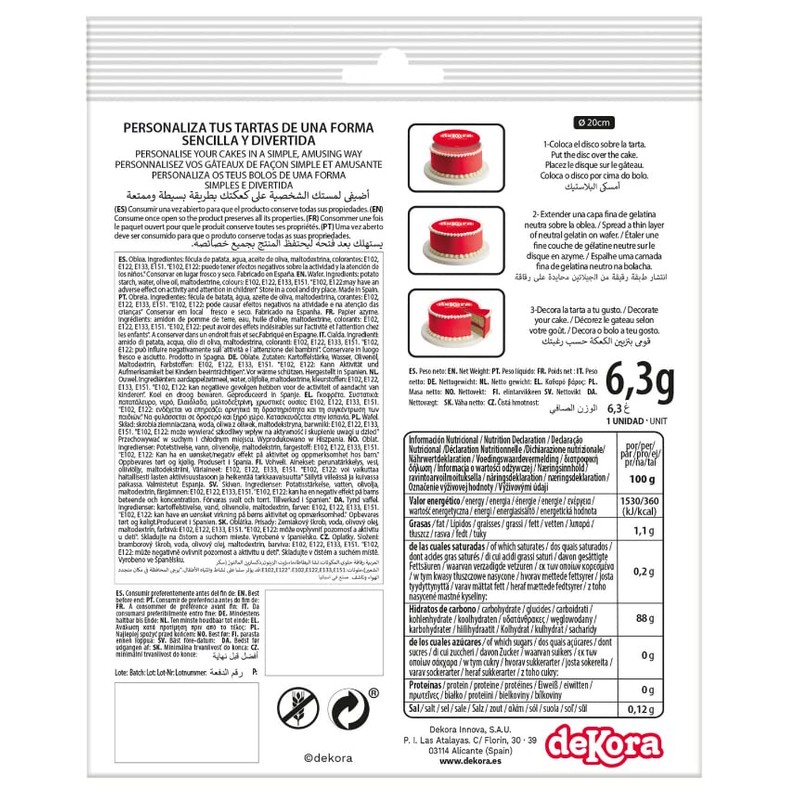 Dekora, Disco Comestible de Pj Masks, 20 CM