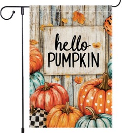 Hello Pumpkin Garden Flag Fall Garden Flags Thanksgiving Decor For Outside，12x18 Inch Double Sided Burlap Small Polka Dots Maple Leaf Autumn Yard Outdoor Decorations