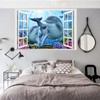 3D Sea World Fake Window Sticker, Dolphin Sea Turtle Tropical