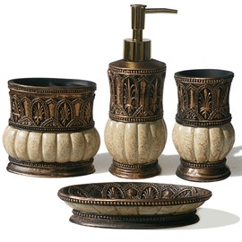 Pumkins Bathroom Accessories Set，Retro Style Including 1 Cups, 1 Toothbrush Holders, 1 Soap Dishes and 1 Soap Dispenser, Home and Countertop Decoration, Vanity Organize, New Home Gift