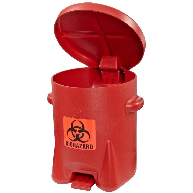 Eagle 6 Gallon Biohazard Trash Can with Foot-Operated Self-Closing Lid,