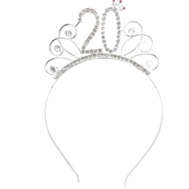 Silver 20th Birthday Headband Tiara,20th Birthday Tiara Headband for Girls Women,Happy 20th Birthday Party Hair Accessories for Party Dress, metal