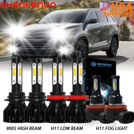 SHENKENUO For Toyota Highlander 2014-2019 LED Headlight Hi&Lo + Fog Light Bulb Kit 6000K