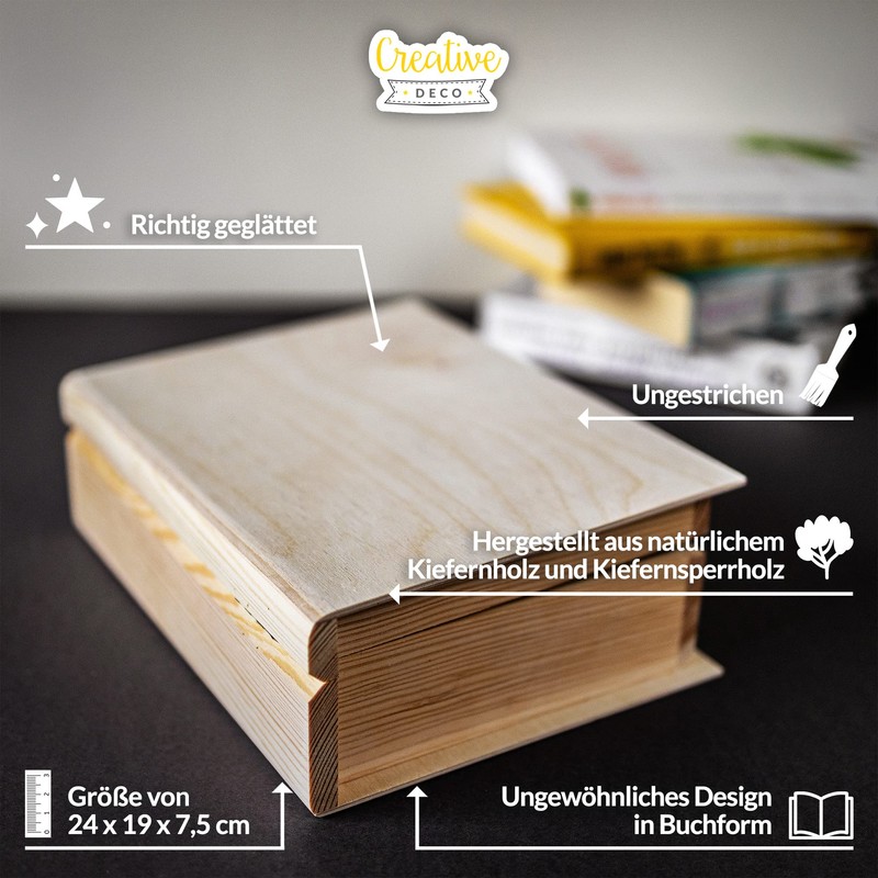 Creative Deco Book Box Wooden Box with Lid | 24