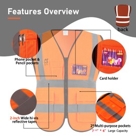 Lehueos High Visibility Vest Safety Vest with Pockets and Zipper Meets ANSI/ISEA Standard(1, Orange-Mesh, Medium)