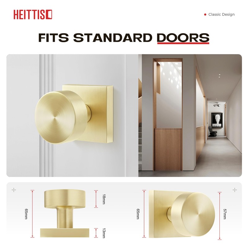 Heittis 2 Pack Dummy Door Knobs, Satin Brass Non Turning