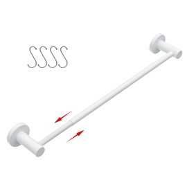 Adjustable Single Bath Towel Bar 16 to 27.6 Inch, ZUEXT Oil Rubbed White Stainless Steel Towel Holder Hanger,Expandable Wall Mount Towel Rail for Bathroom Kitchen,1" Tube Towel Rail Racks w/Hooks