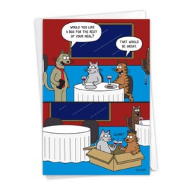 NobleWorks - Funny Anniversary Card with Envelope - Cartoon Marriage Humor, Spouse Notecard for Anniversary - Cat Box C7005ANG