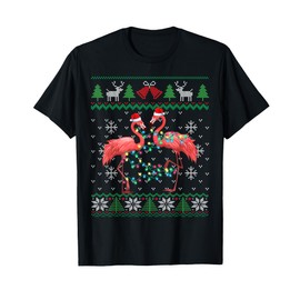 Flamingo Xmas Lights Santa Hat Funny Ugly Christmas Sweater T-Shirt