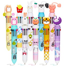 Defresit 10 Pack Pens For Kids Multi Coloured Pens All In One, 10-in-1 Retractable Ballpoint Pens, 10-Colors Cartoon Animal Ballpoint Pen 0.5mm for School Office Supplies Students Children