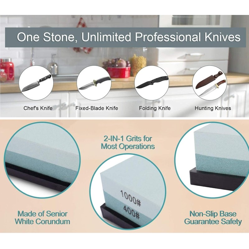 Dual Grit Whetstone Sharpening Stone, Professional 400/1000 Grit Water Stone