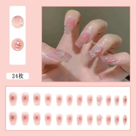 XUZOO Nail Tip, 3D False Nail, Short and Long, Cute, Stylish, Popular, Simple, Bride, Wedding, Faux-Crystal, Butterfly, 3D Nail Tip, Hand Nail Tip, Nail Sticker, False Nail Tool, Double Sided Tape, 24