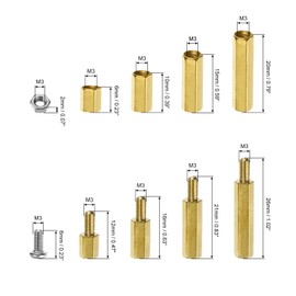 sourcing map 120Pcs M3 Hex Male-Female Brass Standoff Stainless Steel Screw Nut Assortment Kit, Brass Spacer Hex Column Screw Nut Assortment Kit for Raspberry Pi