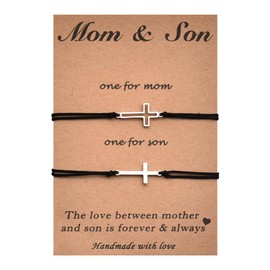 Birthday Gifts for Mom Mother Son Bracelet Set for 2, Mom Mommy Christmas Mothers Day Gift from Sons Graduation Gifts from Mom Son Cross Matching Bracelet
